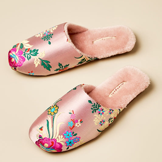 Autumn And Winter Women's Embroidered Satin Cotton Slippers Home