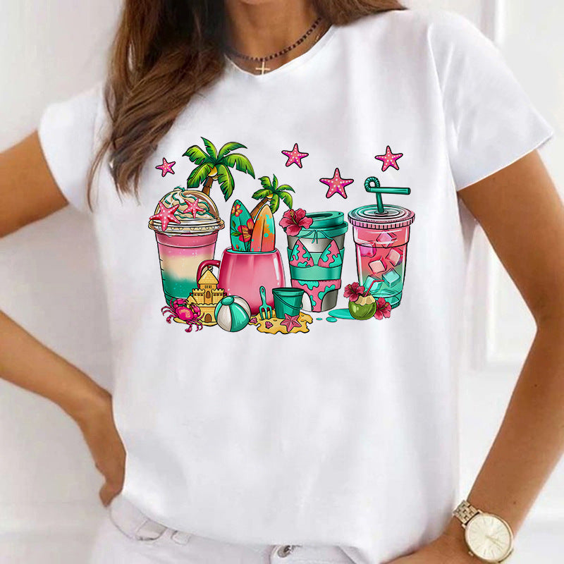 European And American Digital Printed Round Neck Sports T-shirt