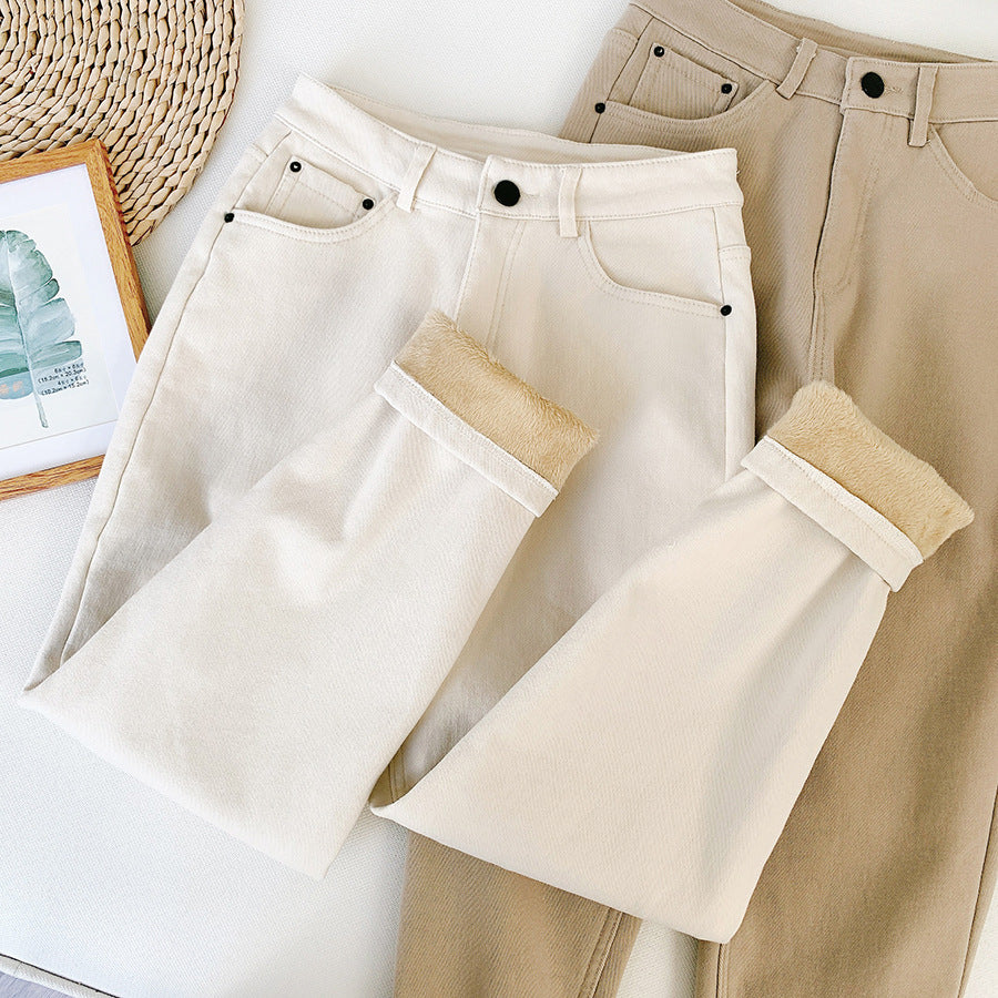 Straight-leg denim cotton pants