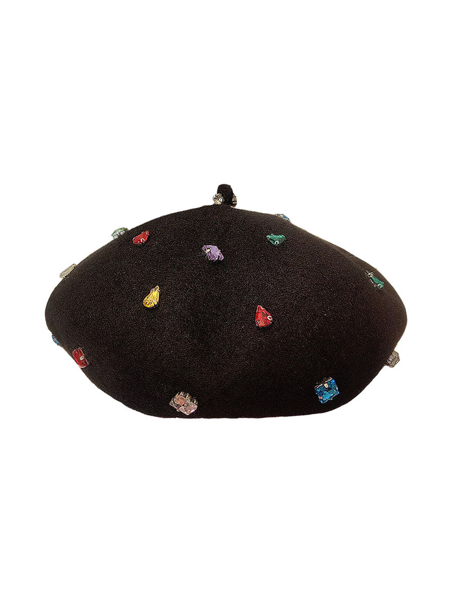 Diamond Beret Versatile Black Painter Hat Casual Warm Hat