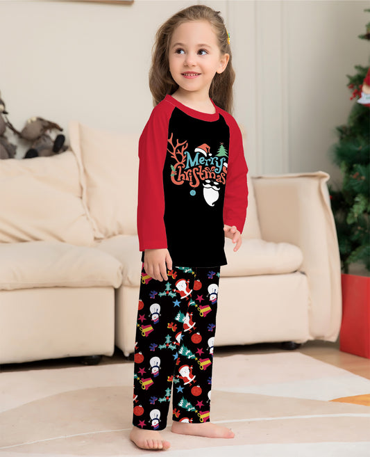 Cartoon Printed Round Neck Long Sleeve Holiday Pajamas Parent-child Suit