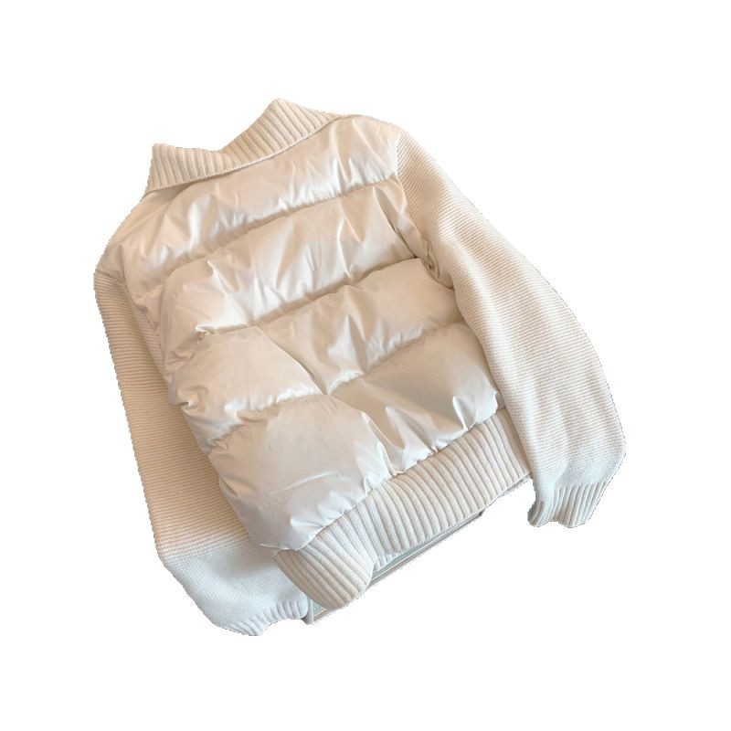 White Knitted Patchwork Mink-fur Cotton Coat