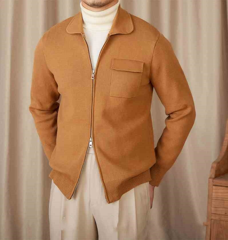 Casual Polo Collar Long Sleeve Coat Knitted Cardigan