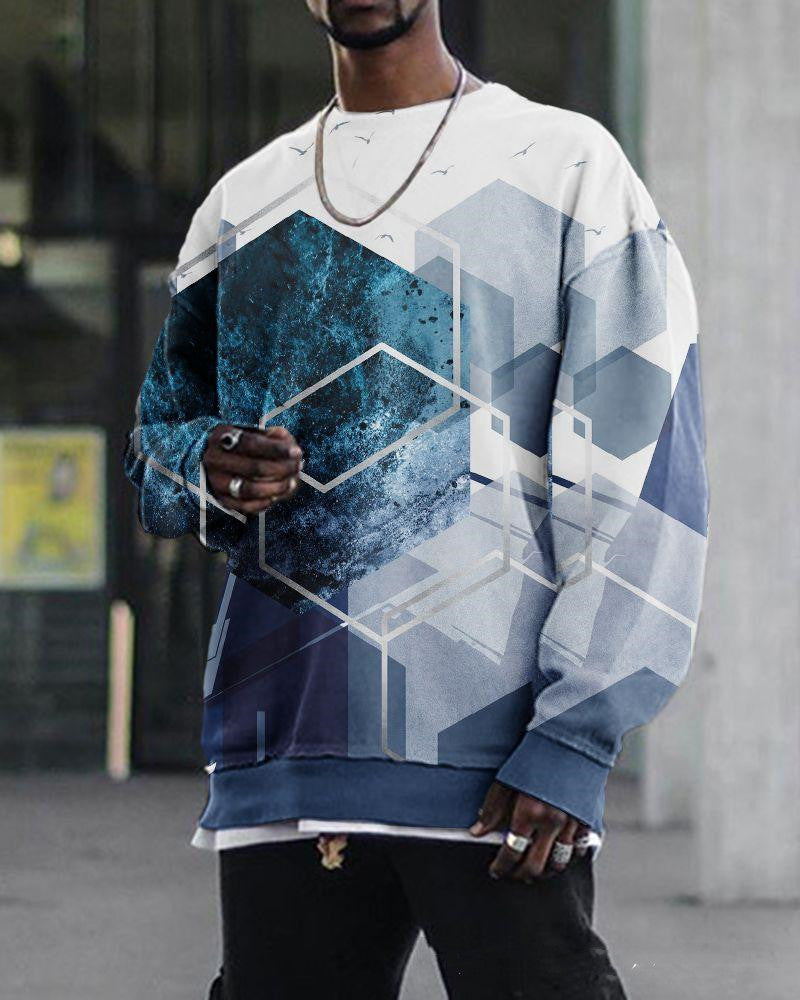 Digital Printing Loose Casual Trend Round Neck Long Sleeve Sweater 3d