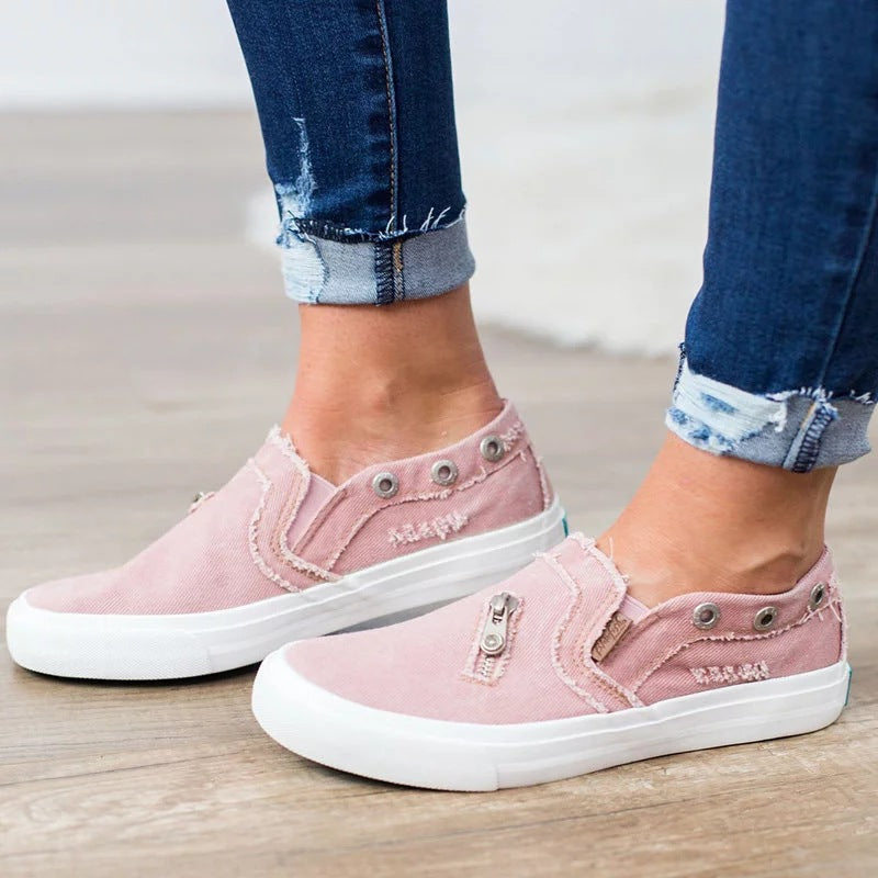 Women's canvas denim zipper one pedal