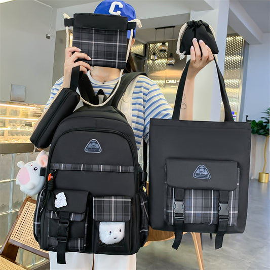 Cute Preppy Style Backpack Five-piece Set