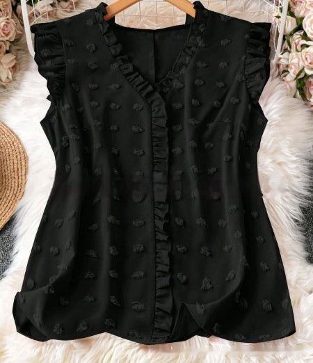 Women's Casual Solid Color Textured Cap-sleeve Shirt