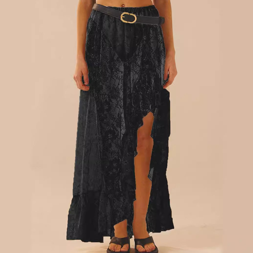 Amazon See-through Lace Asymmetric Skirt