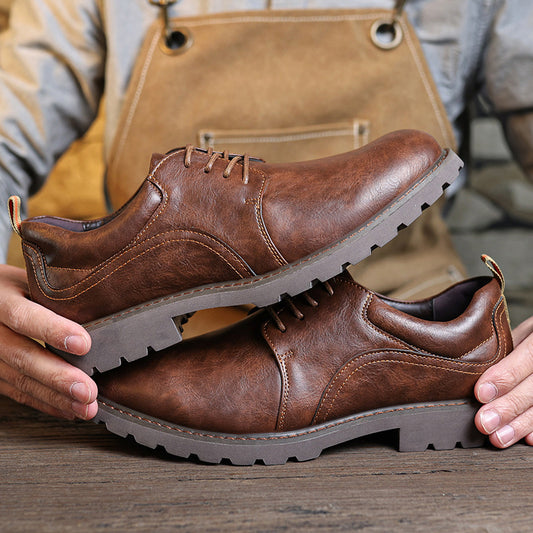 New Men's Leather Shoes Advanced Sense Retro Casual Shoes