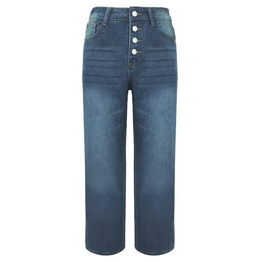 New Jeans Loose Leisure All-matching Simple And Thin Half-length Pants Straight-leg Pants Women