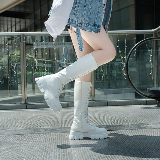 Round Toe Cross Strap Platform Flat-heel Martin Boots