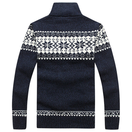 Men's Jacquard Slim Stand Collar Sweater Casual Coat