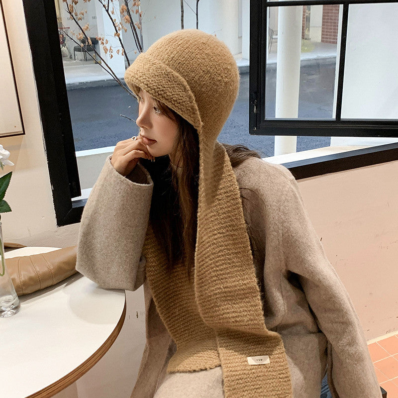 Women's Solid Color Knitted Wool Hat Scarf