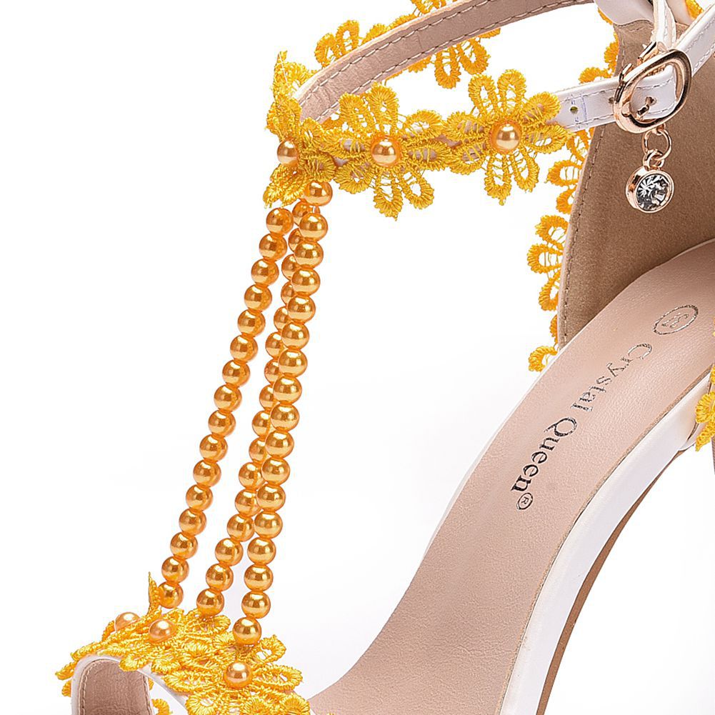 Lace Beaded Stiletto Fish Mouth Toe Sandals Roman