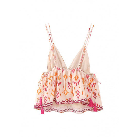 V-neck Brace Sequin Embroidery Decoration Spaghetti-strap Camisole Top