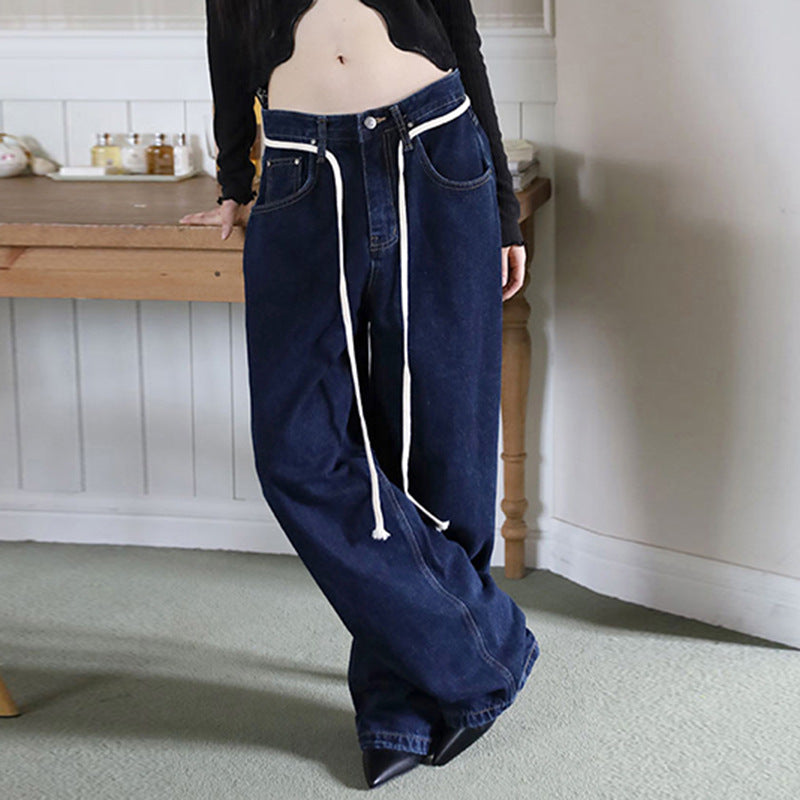 Højtaljede Løse Jeans med Snoretræk og Fald