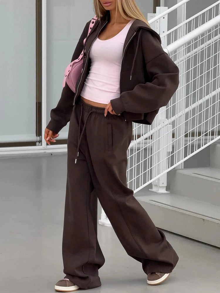 Autumn And Winter Blank Fleece Navel Zipper Hooded Sweater