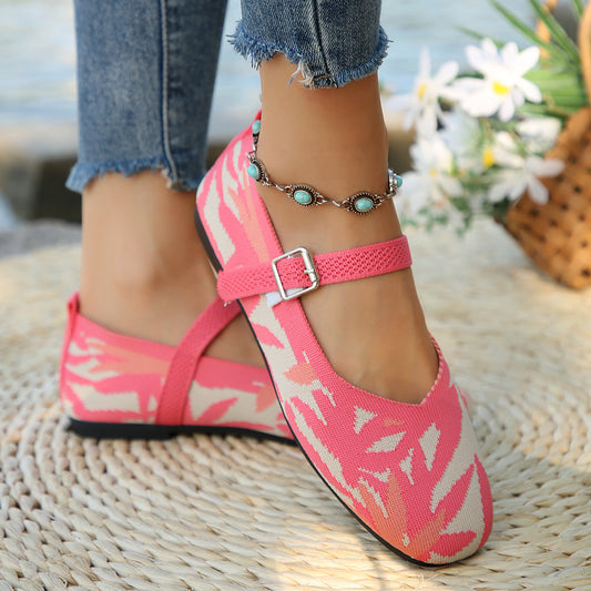 Square Toe Knitted Braided Non-slip Soft Soles Single-layer Shoes