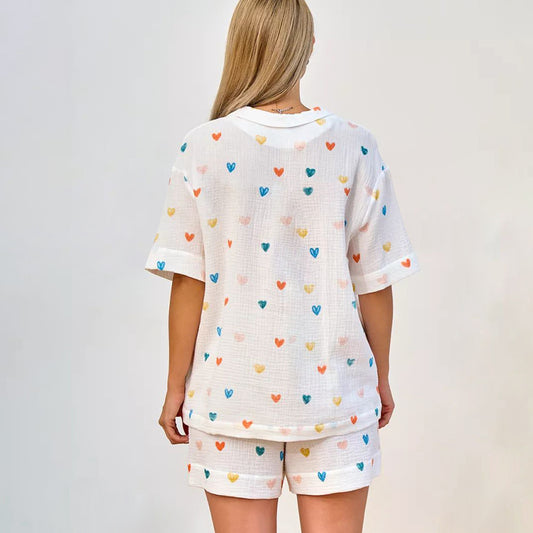 Breathable Cotton Short-Sleeve Shorts Pajama Set