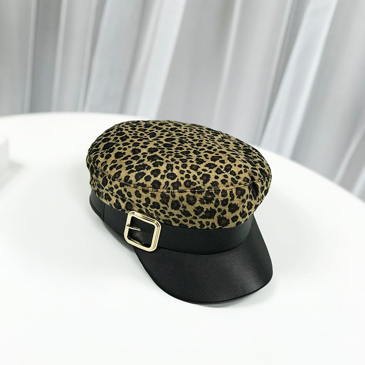 Autumn And Winter Leopard Style Versatile Flat Top Hat