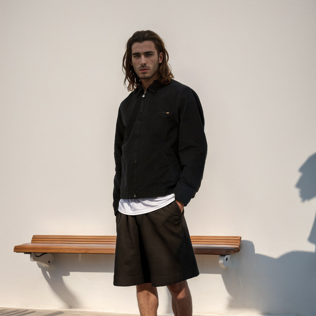 Men's Color Matching Lapel Zipper Jacket