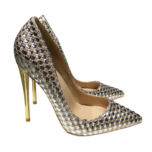 12cm Color Matching Woven High Heels