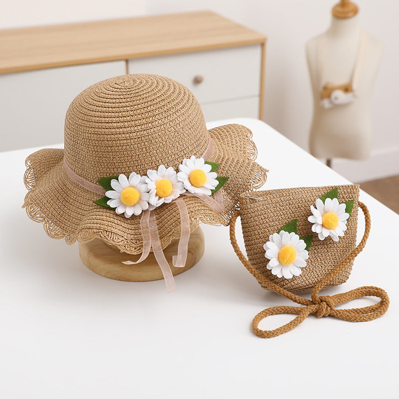 Children's Straw Hat Three Sunflowers Sunscreen