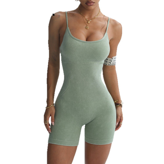 Frosted Thread Suspender Shorts One-piece
