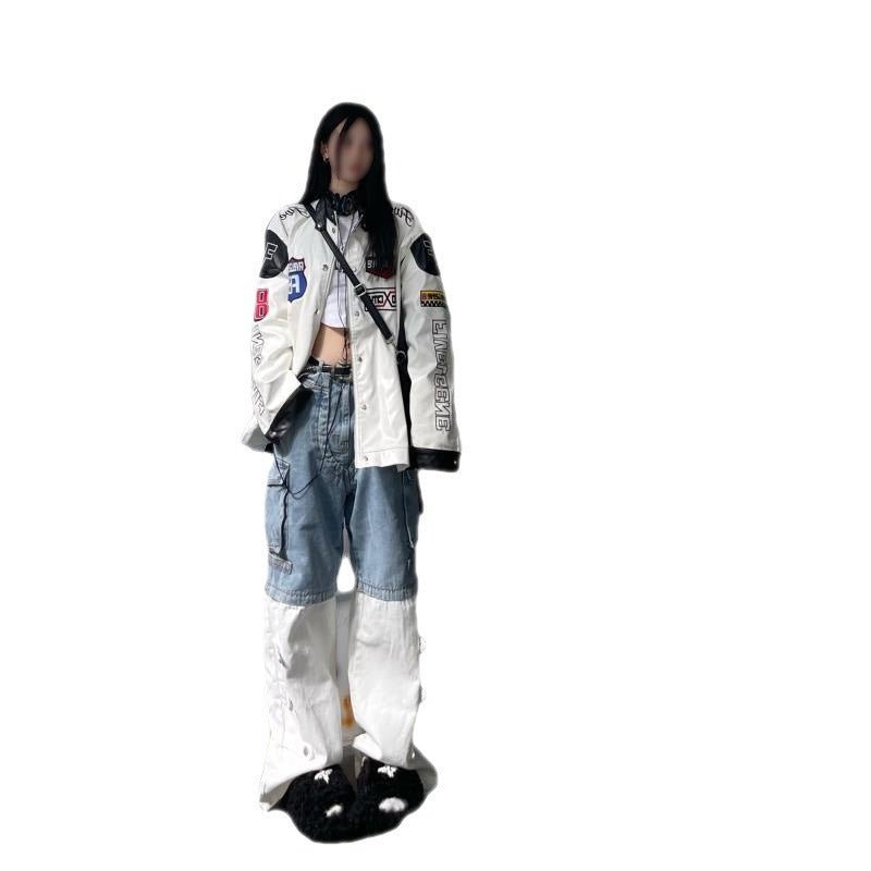 Vintage Damejeans med sammensyet design, lige pasform og løs silhuet