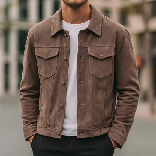 Deer Suede Men's Winter Lapel Work Jacket