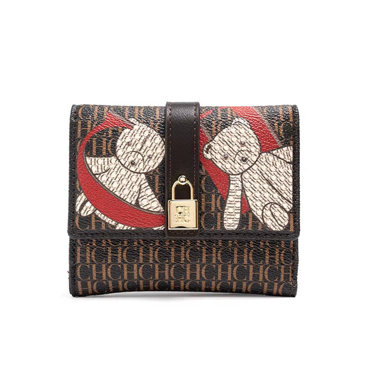 CH Simple Women'S Short Card Bag Ultra Thin Mini PU Leather Luxury Brand Fashionable Women'S Credit Card Clip Wallet