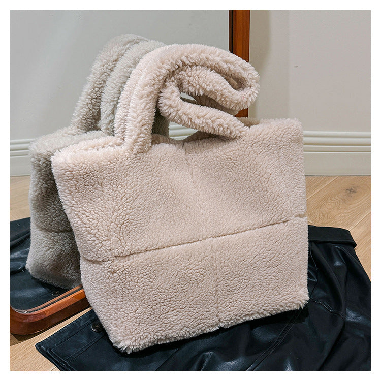 Plaid Particle Lamb Wool Shoulder Bag Korean Style
