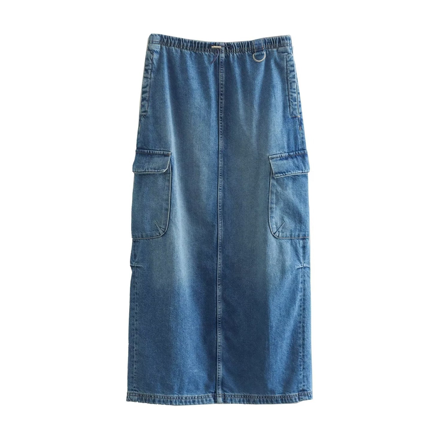 V-neck Sleeveless Vest Elastic High Waist Slit Skirt Denim Suit