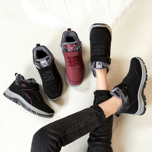 Winter New Fleece-lined Thickened Women's Short Leather Boots
