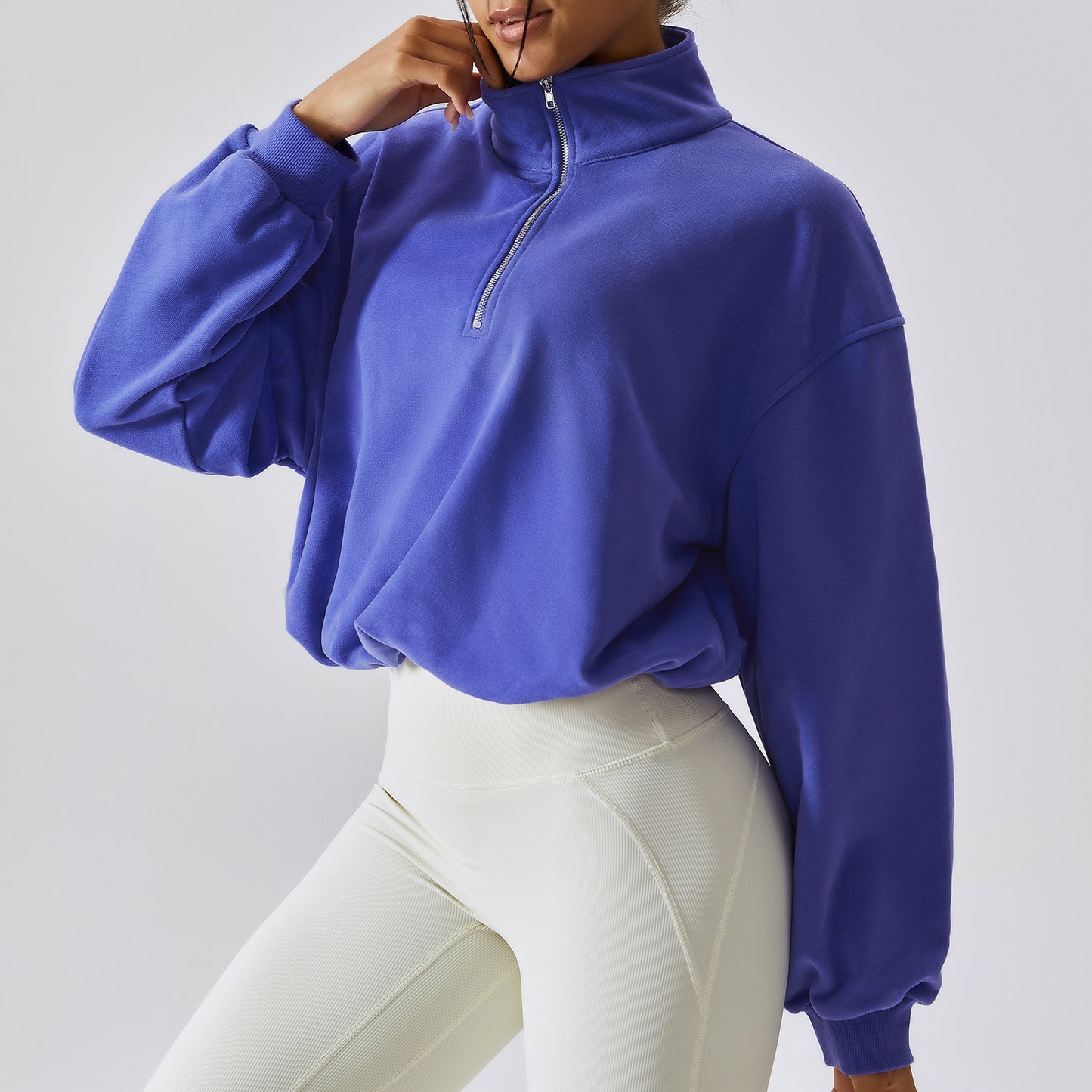 Women's Outdoor Running Drawstring Zipper Loose Long Sleeve Sweatshirt