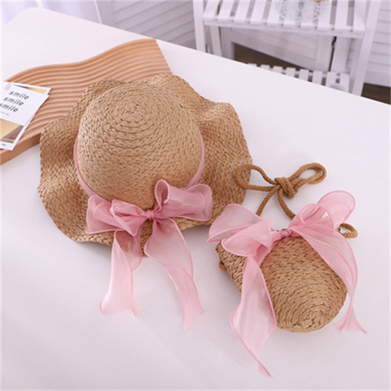 Children's Large Bow Sunshade Straw Hat
