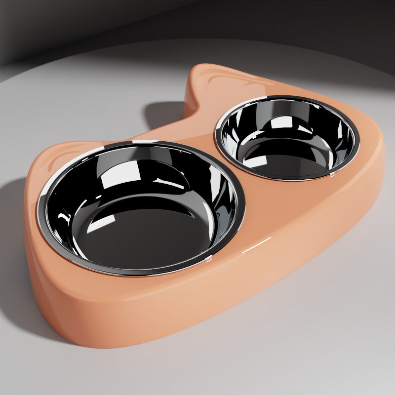 Cat Bowl Large And Small Eyes Slow Food Stainless Steel Two-in-one Pet Bowl