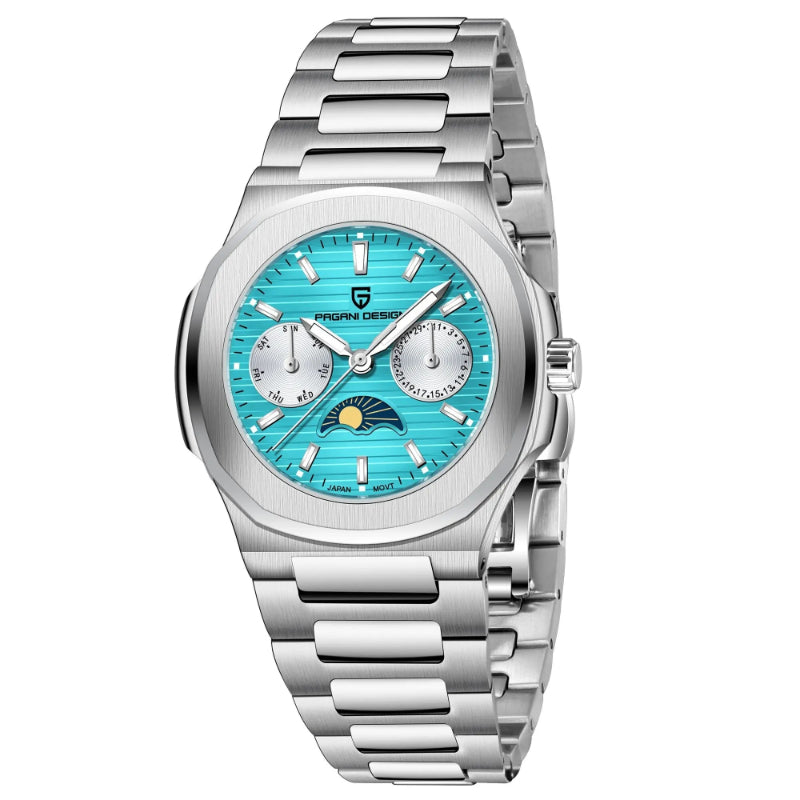 Multi-functional Water-resistant Luminous Sporty Moon Phase Watch With A Chronograph