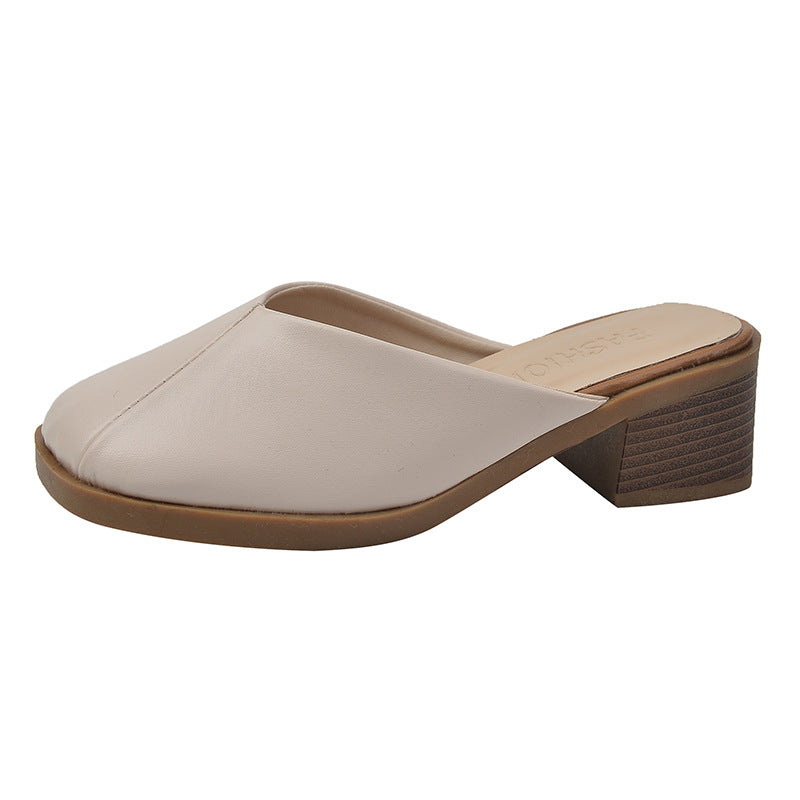 Square Toe Casual Mid Heel Half Outdoor Slippers