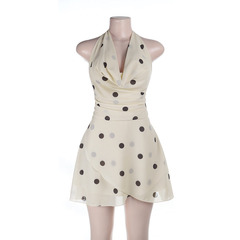 French Retro V-Neck Slimming Polka-Dot Slip Dress