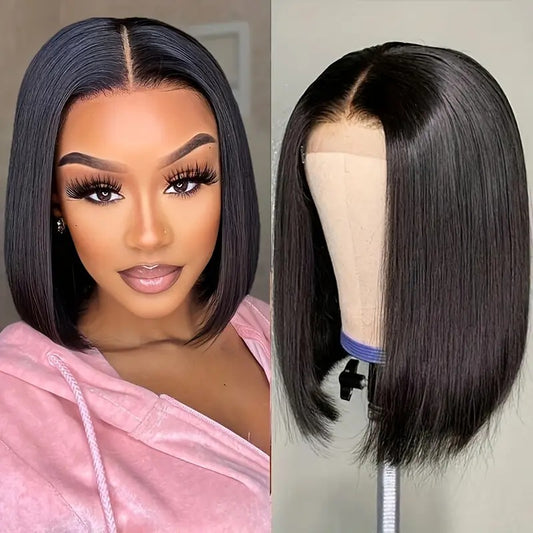 Pre-tied Lace Front Middle-parted Short Straight Fluffy Natural Stylish Wig