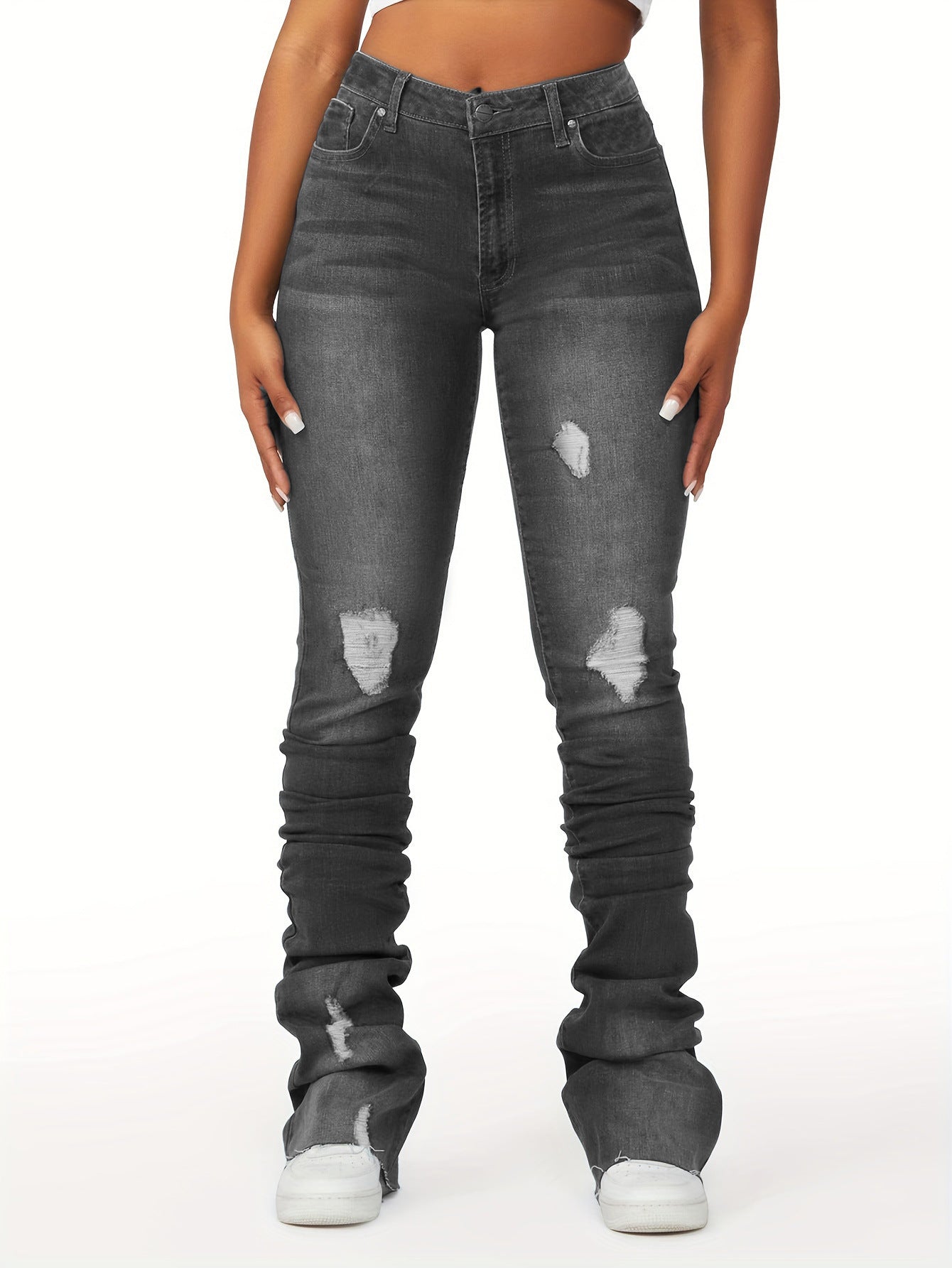 High Waist Women's Clothing Denim Bell-bottom Pants