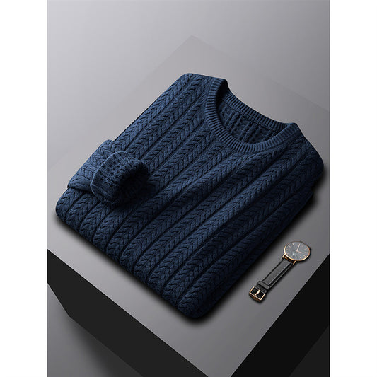 Sweater Herre Tyk Bomuld Ensfarvet Med Pels