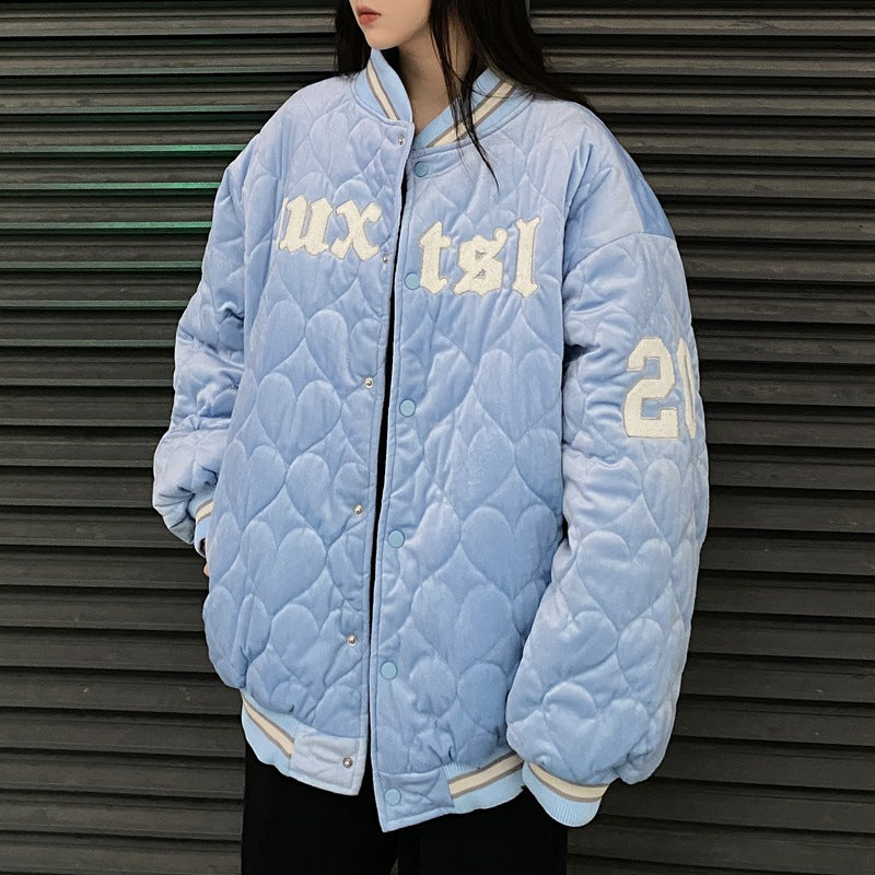 American Retro Love Embroidery Letter Corduroy Coat