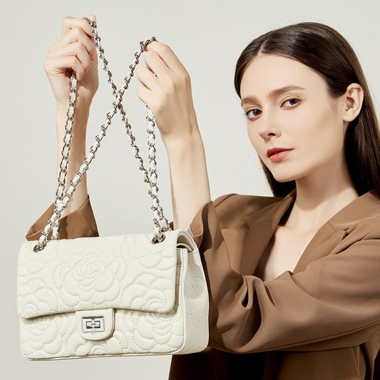 Chanel-style Camellia Top-Grain Goat Skin Bag