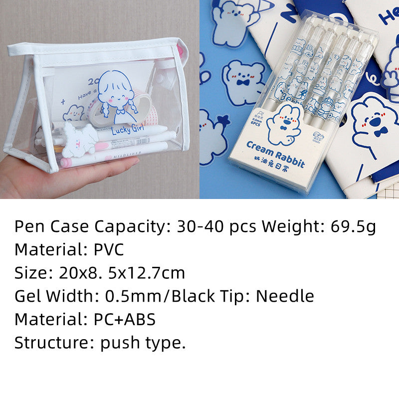 Girls Simple Japanese Large-capacity Storage Bag Transparent Pencil Case
