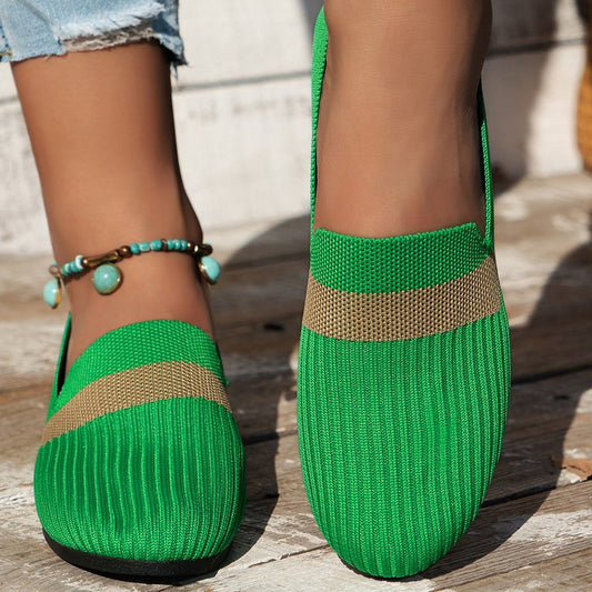Stribet Design Mesh Flade Sko Ny Mode Afslappet Åndbar Slip-on Ensfarvet Runde Tå Sko Til Kvinder