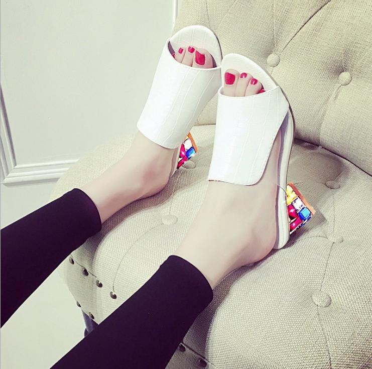 Fashion With Diamond Glass Slippers Sandals Plus Size Slippers
