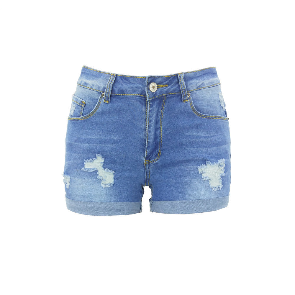 Mode Dame High Waisted Denimshorts Med Rippede Kanter