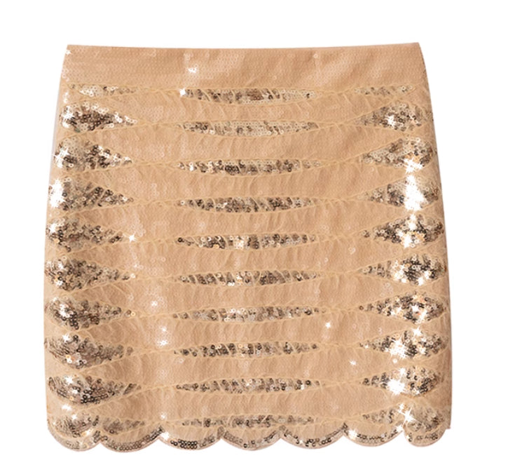 European And American Heavy Industry Glitter Sequin Wave Pattern Skirt
